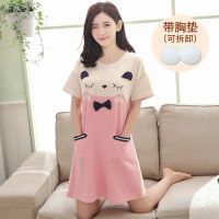X7810带胸垫 M [80-100斤] 带胸垫睡裙女家居服夏季短袖棉质带胸罩睡衣女士夏天学生宽松大码
