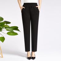 黑色 XL [90-105斤] 妈妈裤子夏季薄款冰丝休闲裤大码中老年女裤高腰松紧弹力直筒长裤