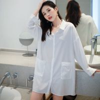 长袖白色08 M 建议80-110斤 男友衬衫性感睡衣夏季女薄款大码冰丝宽松长款诱惑显瘦高级感睡裙