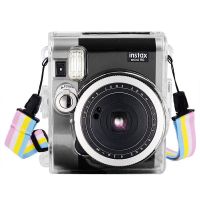 mini90水晶壳+彩虹背带 MINI90透明相机壳富士拍立得水晶壳相机包可爱背带保护套配件