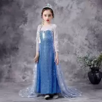 艾莎长裙 100 迪士尼童装动画片艾莎公主裙蓝色披风拖地长裙cos服装爱莎亮片裙