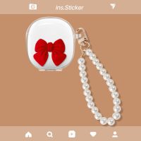 红色蝴蝶结+珍珠手链 适用ikf find air第4代无线蓝牙耳机保护套收纳盒防摔可爱软壳套