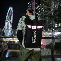 2230黑 街头潮流双肩包男大容量个性反光背包高中大学生书包女电脑旅行包