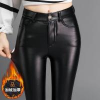 1978[一粒扣子/加绒加厚] S码[建议85-100斤] 皮裤女加绒加厚大码高腰弹力PU修身显瘦休闲小脚裤女士外穿打底