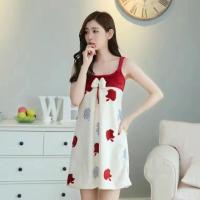 单件吊带睡裙[红苹果] M 码 建议[85~95斤] 秋冬季睡衣女性感珊瑚绒睡裙长袖法兰绒睡袍两件套浴袍冬天家居服