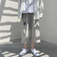 浅灰色 S[关注店铺优先发货] 坠感阔腿裤直筒ins休闲短裤男宽松百港风七分裤男夏季7分沙滩裤子