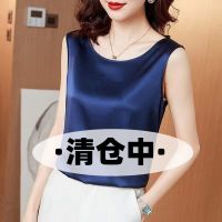 .藏蓝+[*宽肩煅面]. S码 建议80-100斤 真丝吊带背心女内搭小西装无袖打底桑蚕丝缎面冰丝上衣夏季圆领