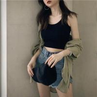 吊带背心黑色[单件] S 80斤以下 夏季港味短款内搭打底无袖吊带上衣女黑色泫雅外穿紧身露脐小背心
