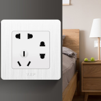 墙壁电源开关插座面板 86型拉丝白 7眼插板二二三插 七孔插座