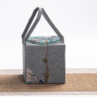 单布包灰不含罐 陶瓷茶叶罐密封罐半斤装存储罐便携手工刺绣布包伴手礼茶叶包装盒