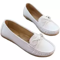 白色 35 女士小白鞋护士鞋软底豆豆鞋工作鞋平底防滑蝴蝶结秋冬加绒单鞋