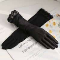 黑色 均码 优雅黑色网纱蕾丝春秋透气薄款开车防滑中长款袖套夏天防晒手套女