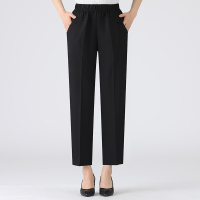 AI-101 黑色 L码(建议体重90-115斤) 中老年女装夏季薄款棉麻直筒裤妈妈裤子高腰亚麻休闲裤中年九分裤