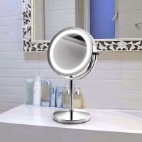 中号带灯7寸-5倍放大-电池款 镜子化妆镜带灯充电式桌面台式led灯梳妆台金属双面放大家用充电