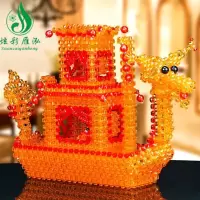 招财富贵龙船摆件-材料包 手工diy串珠龙船摆件材料包办公室客厅装饰创意散珠子编织饰品