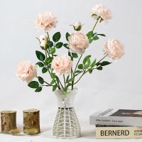 **3支3头浅粉色洋牡丹(不含花瓶) 仿真花北欧牡丹花玫瑰花假花束干花绢花婚庆插花客厅装饰摆件塑料