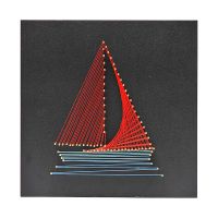 帆船[方形30cm*30cm] 简易包(不含锤子)+黑木纹底+无框 帆船钉子绕线画手工diy制作材料包解压画 成人创意书