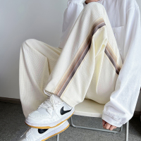 米白色 S 胖mm华夫格裤子女显瘦高腰春秋休闲裤ins潮宽松垂感阔腿大码百搭