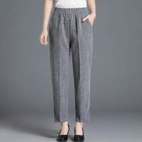 深灰色 L 亚麻女裤夏季薄款中老年女装妈妈裤子宽松直筒奶奶裤休闲九分裤女