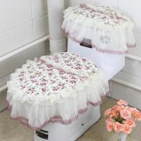 红花飘带三件套 马桶垫马桶单三件套坐垫马桶坐便套圈U型拉链蕾丝坐便器垫水箱罩