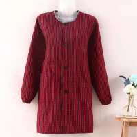 老粗布纽扣款100/160斤穿 高档棉布外套罩衣女厨房防污家用上班干活穿耐脏漂亮洋气工作服