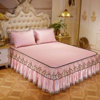 粉色-可机洗可拆卸 1.2*2.0m三件套-可机洗 可机洗凉席床裙款可拆卸空调席冰丝席三件套夏季双人防滑床罩席子