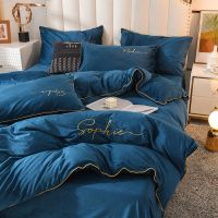 简爱-藏青 1.2床单款被套150x200 双面加绒加厚水晶绒四件套冬季珊瑚绒床单双人被套法兰绒床上用品