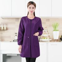 无帽薄款紫色 XL(80-110斤) 罩衣大人时尚防水家用厨房防油围裙长袖外套女上衣夏季薄款工作服