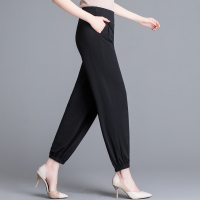黑色 XL(建议80-110斤) 妈妈夏季薄款冰丝灯笼裤中老年松紧高腰长裤子束脚防蚊萝卜裤大码