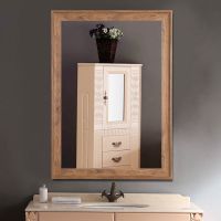 北欧原木色 40*50壁挂免打孔两用 北欧壁挂化妆镜卫生间镜子挂墙浴室镜免打孔厕所卫浴镜梳妆台镜子