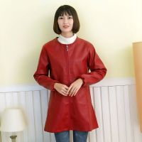 枣红色(软皮) M码(适合100斤以内) 羽绒服罩衣成人女冬季PU皮防水防油中长款工作服长袖外套大人围裙