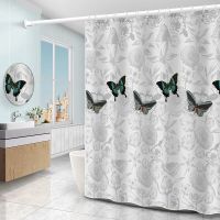 蝴蝶飞飞 单帘100宽*180高 浴帘套装免打孔浴帘布防水加厚卫生间浴帘隔断帘窗帘布浴帘杆套装