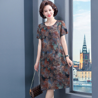 花色2 XL 妈妈夏装棉绸宽松连衣裙洋气40岁50中老年人女装时尚遮肚大码裙子