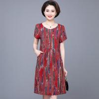 红油画 XL建议95-110斤 。中老年人过膝洋气阔太太中长款绵稠裙子妈妈连衣裙夏装棉绸40岁