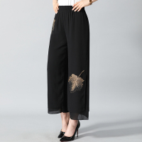 黑色 XL[建议体重90-105斤] 妈妈裤夏季阔腿裤雪纺宽松大码裙裤中年女装中老年夏装九分裤子薄