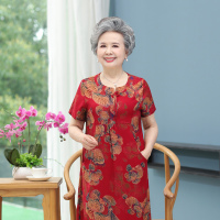 红色连衣裙 XL[建议80-105斤] 中老年人夏季装裙子女装60岁奶奶短袖薄款宽松衣服妈妈过膝连衣裙