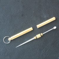 牙签耳勺连体 TC4钛合金一体化牙签耳勺便携剔牙神器黄铜筒身多功能签钥匙挂件