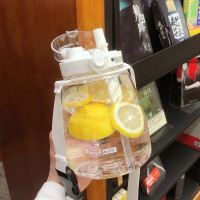 白色1300ml+可爱贴纸 水杯女大号大容量随手双饮吸管杯塑料杯可爱少女户外便携水瓶杯子