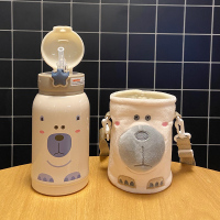 米色500ml❤收藏加购 杯刷+贴纸 儿童保温杯少女心ins可爱杯子大容量吸管水杯学生大号保温瓶韩式