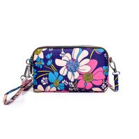 蓝印花带肩带 大容量布艺零钱包三层拉链长款女士手抓包手拿包大屏手机袋花布包