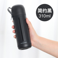 黑色310ml 水杯玻璃杯防摔便携家用加厚高硼硅隔热防烫耐高温双层带盖女