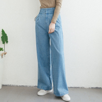 深蓝色 S 丹尼家 春秋韩版宽松chic拖地长裤高腰学院风阔腿裤牛仔裤女时尚