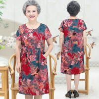 桃花 XL[建议80-95斤] 中老年人夏装棉绸连衣裙女奶奶短袖薄裙子老太太宽松长裙妈妈睡裙