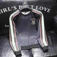 黑色 M 圆领套头卫衣男士青年修身编织带装饰欧洲站男装外套时尚潮牌上衣