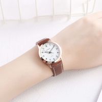 棕色皮带-金盘 ins风女生手表女学生初中少女简约时尚夜光防水考试专用静音电子