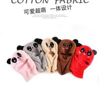 儿童帽子+围脖一体颜色随机发 小熊帽子女冬可爱学生毛绒围巾手套连帽一体三件套围脖百搭保暖潮