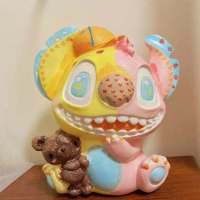 +12颜料2画笔 kt爱心站着小号 史迪仔手工diy娃娃偶涂色石膏涂鸦彩绘上色搪胶玩具礼物存钱罐女