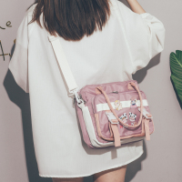 粉色[无挂件]2个徽章 随机送3张卡片 日系ins可爱大容量帆布包卡通韩版原宿校园少女学生单肩斜挎包潮