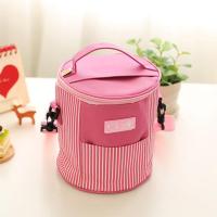 条纹圆形粉色17.5*18.5 保温桶套饭桶保温袋 便当包双层加厚铝箔饭盒兜 手提圆形小号袋子