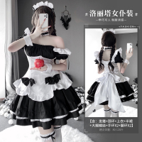黑白色(发箍+颈饰+上衣+半裙+大蝴蝶结+手环*2+腿环*2)送模特袜 均码(建议体重80-120斤) 性感女仆装情趣内